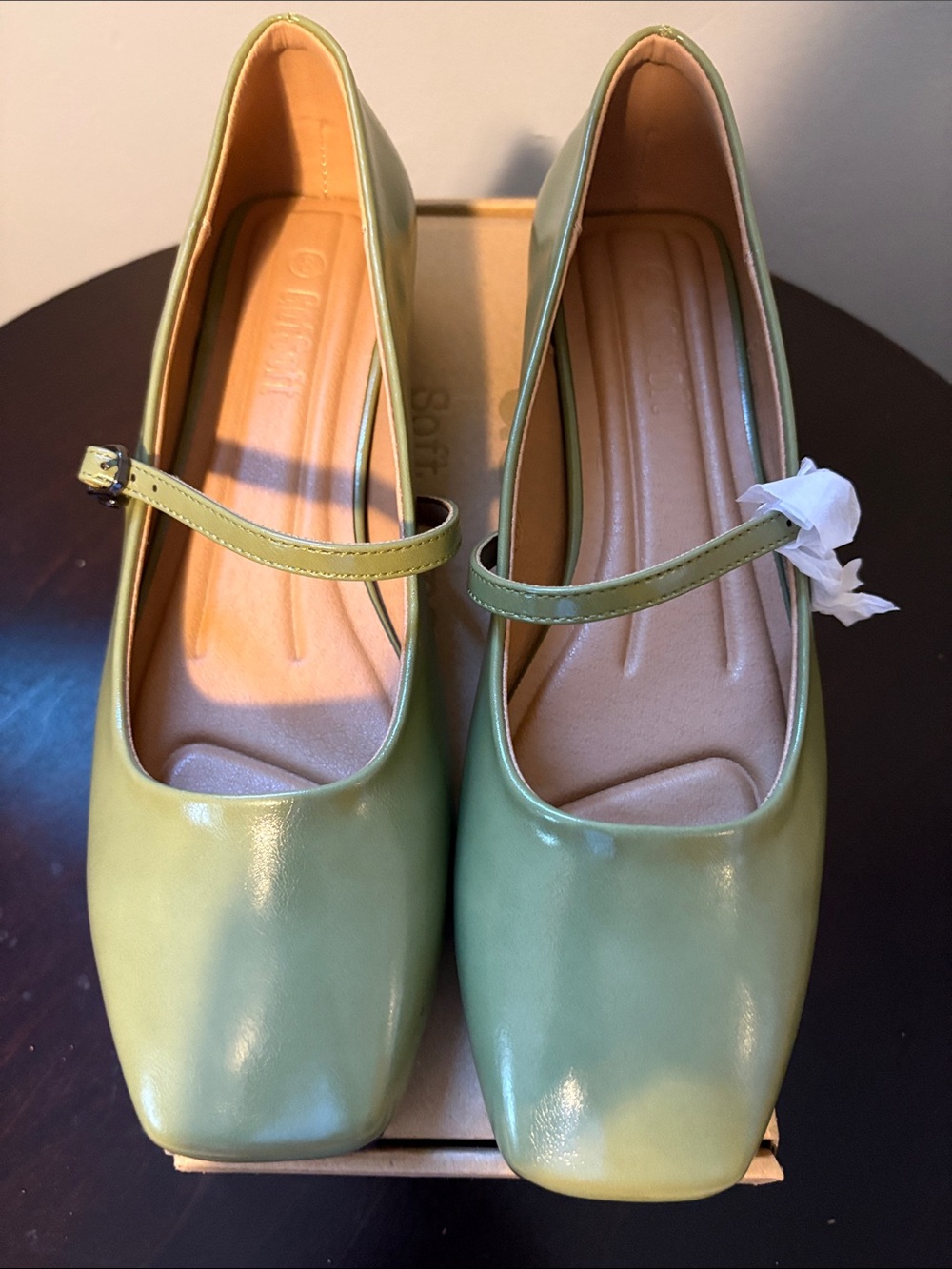NWT Women's Green Mary Jane Flats with Strap - Soft Cushioned Comfort - Size 8